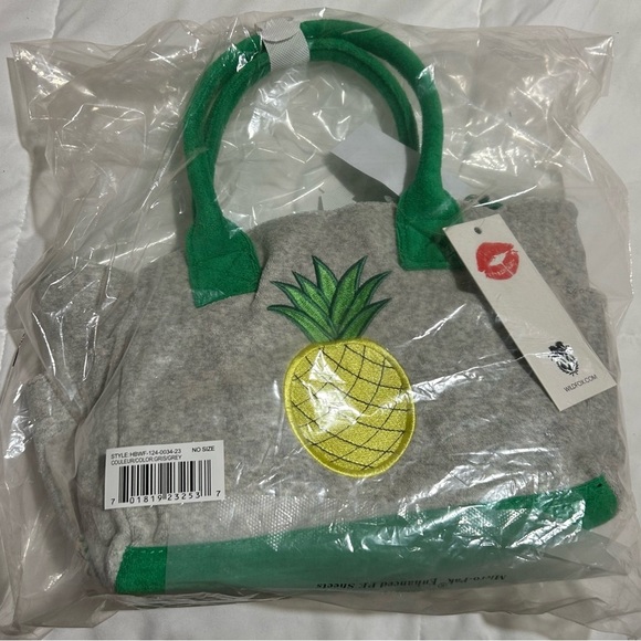 Wildfox pineapple small tote bag NWT. Cotton / poly. Grey, green and yellow. - Picture 4 of 6